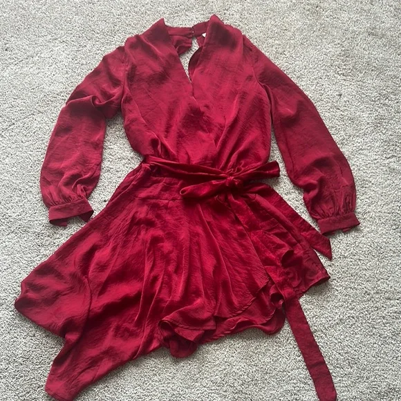 Love | Dresses | Love Red Wrap Dress With Vneck And Bishop Sleeves |  Poshmark